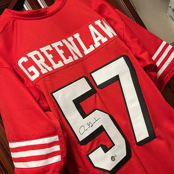 Brand New Custom Made NFL SF 49er LB “Dre” Greenlaw Signed #57 Throwback Jersey!